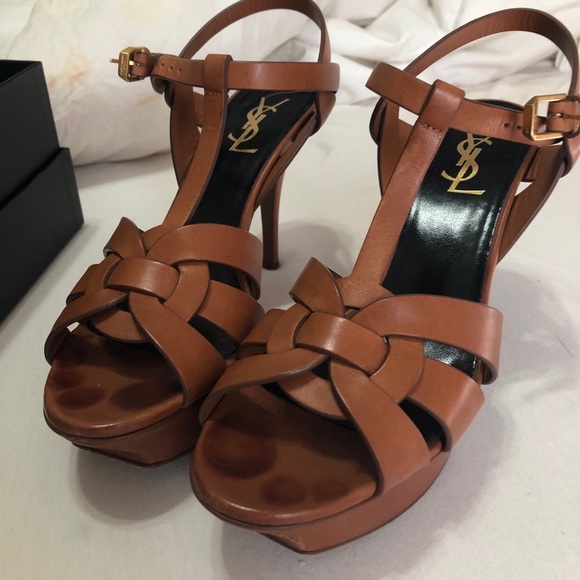 YSL Tribute Leather 105mm Platform Sandals - Picture 2 of 11